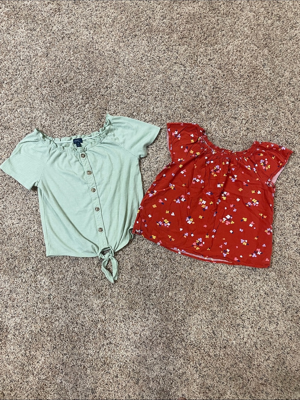 Mint Green and Orange Floral Tops
